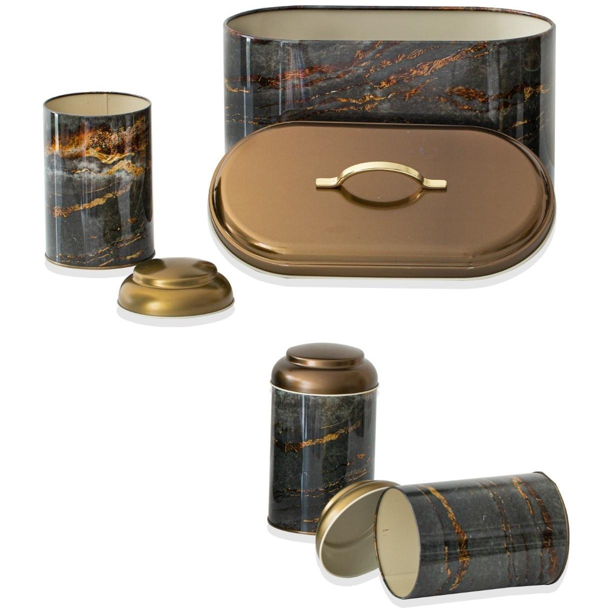 4 Pcs Round Tin Box Kitchen Set Dome Lid Rock and Gold Rock and Gold Design