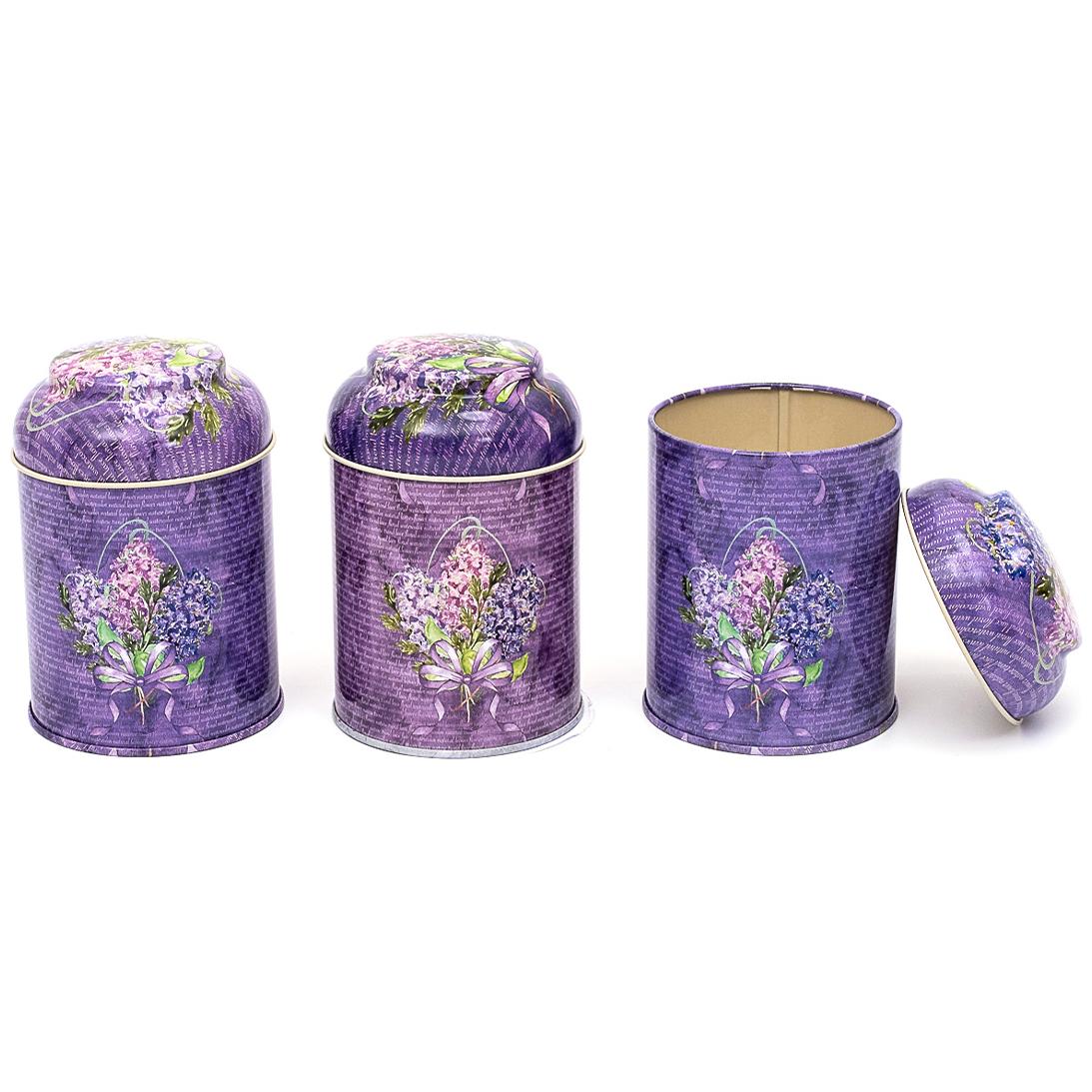 Ø90x100 mm Metal Canister Set (Set of 3) with Dome Lids Flower Purple Flower Purple Design
