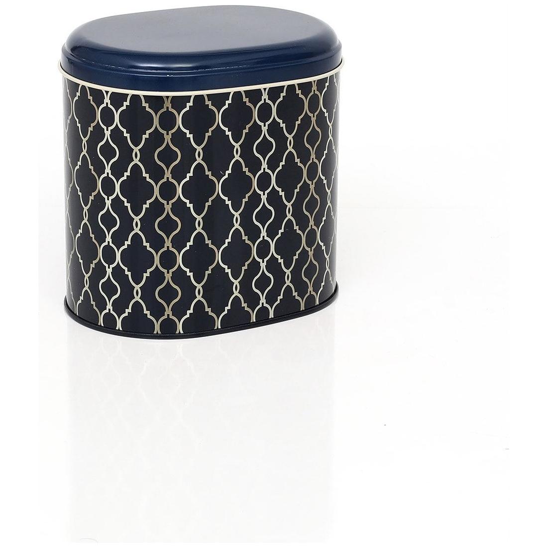 3 Pcs Round Tin Box Kitchen Set Dome Lid gold geometric pattern black background Trellis Old Design