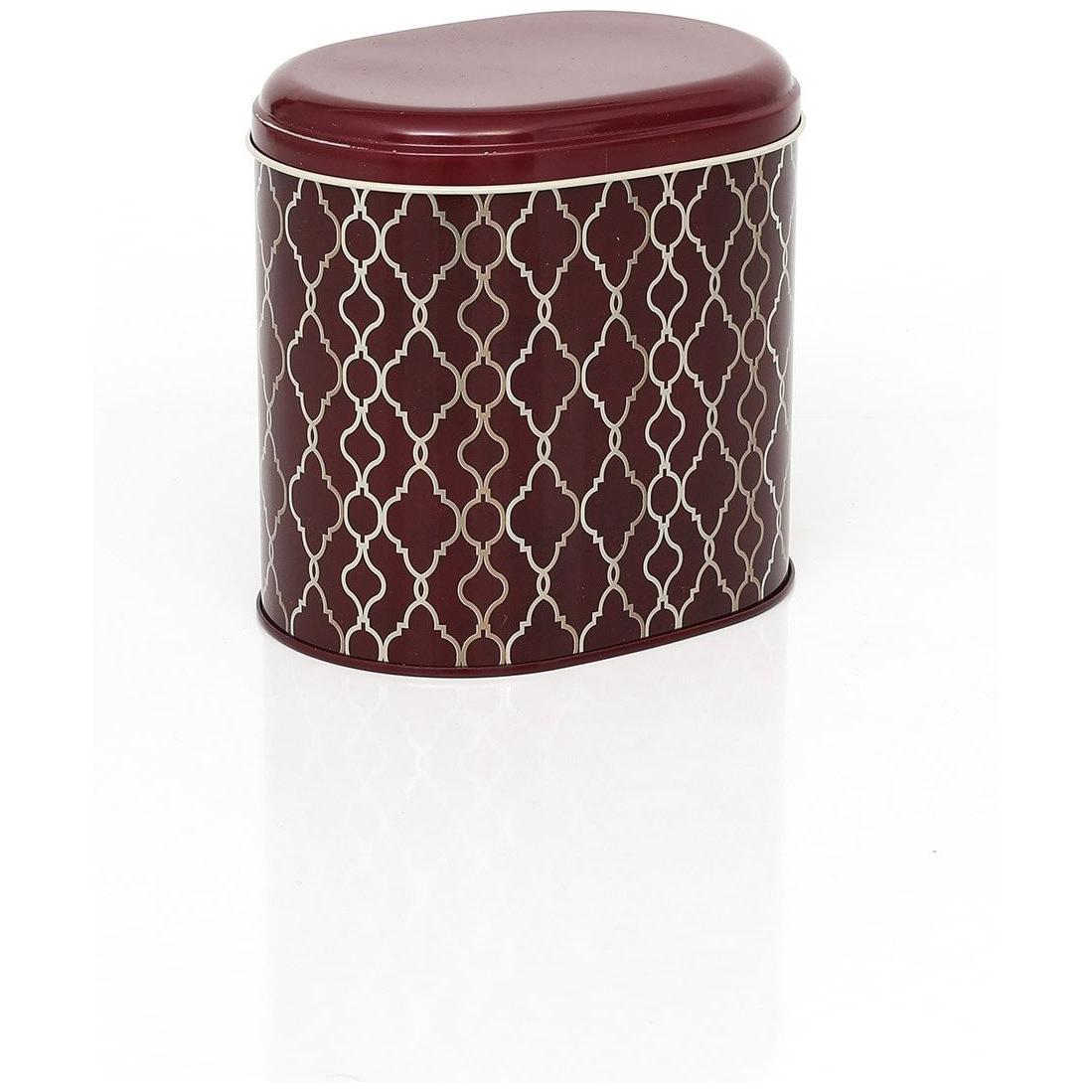 3 Pcs Round Tin Box Kitchen Set Dome Lid gold geometric pattern black background Trellis Old Design