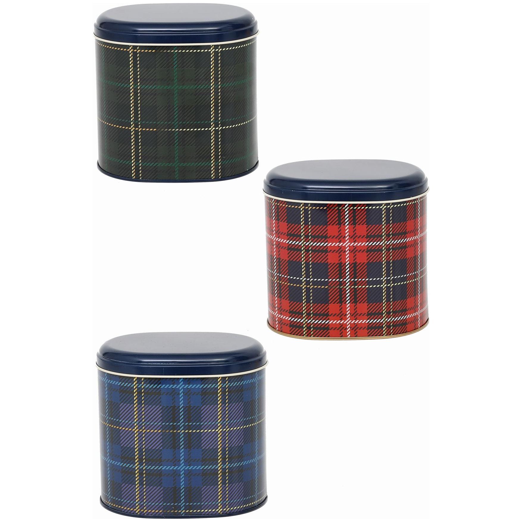 3 Pcs Round Tin Box Kitchen Set Dome Lid Plaid Plaid Design