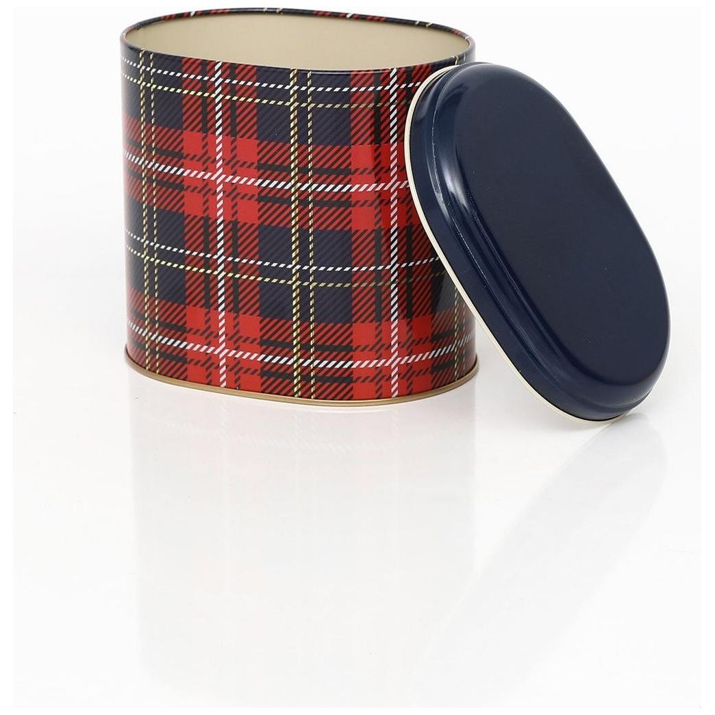 3 Pcs Round Tin Box Kitchen Set Dome Lid Plaid Plaid Design