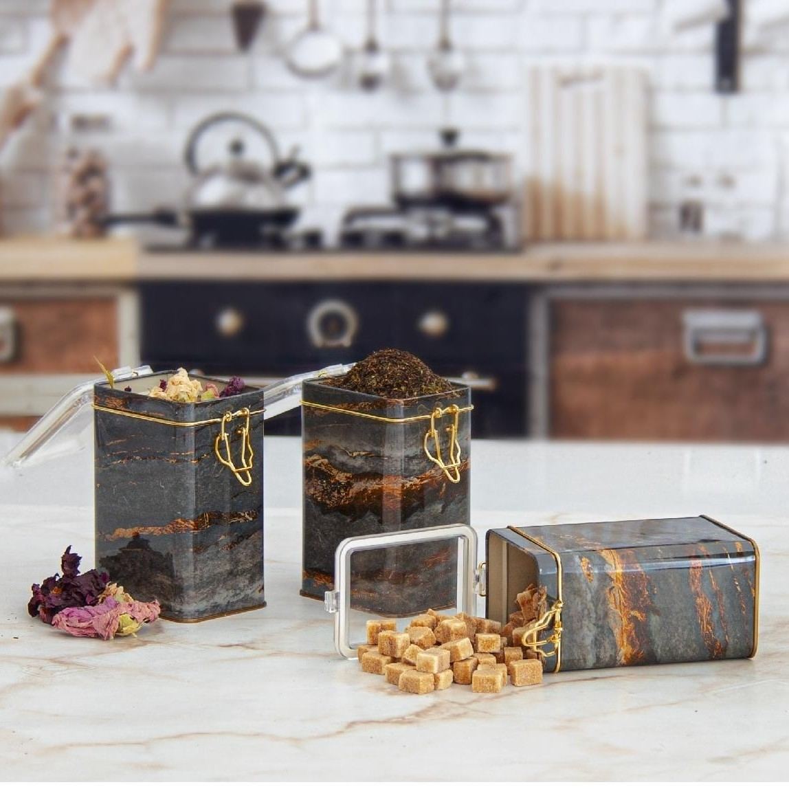 Rectangular Metal Box  set 75x100x150 mm (3 Pcs ) Wire Clasp and Transparent Lid Rock and Gold Rock and Gold Design