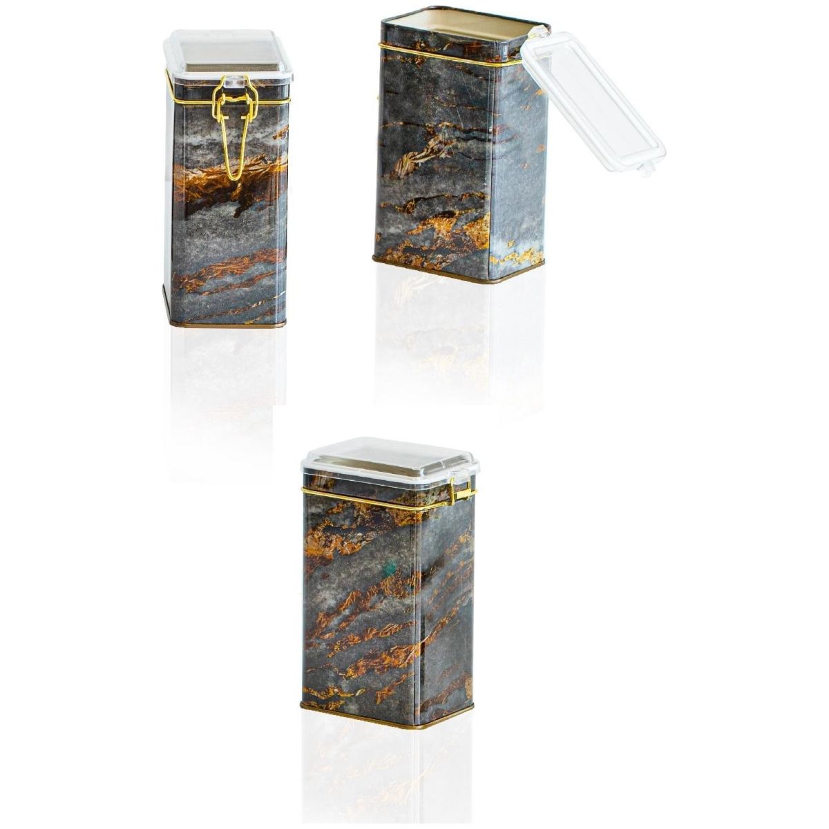 Rectangular Metal Box  set 75x100x150 mm (3 Pcs ) Wire Clasp and Transparent Lid Rock and Gold Rock and Gold Design