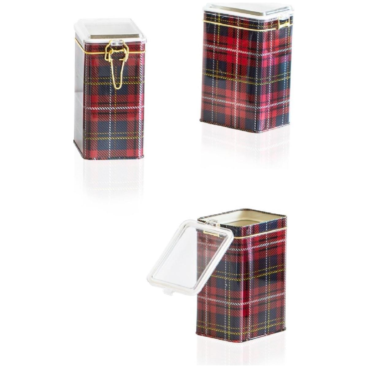 Rectangular Metal Box  set 75x100x150 mm (3 Pcs ) Wire Clasp and Transparent Lid Plaid Plaid Design