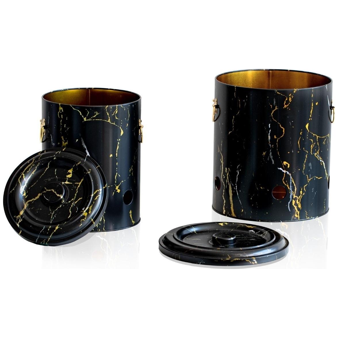 Metal Potato & Onion Storage Bin Set Ø225x240 mm (2 Pcs ) Marble Black Marble Black Design