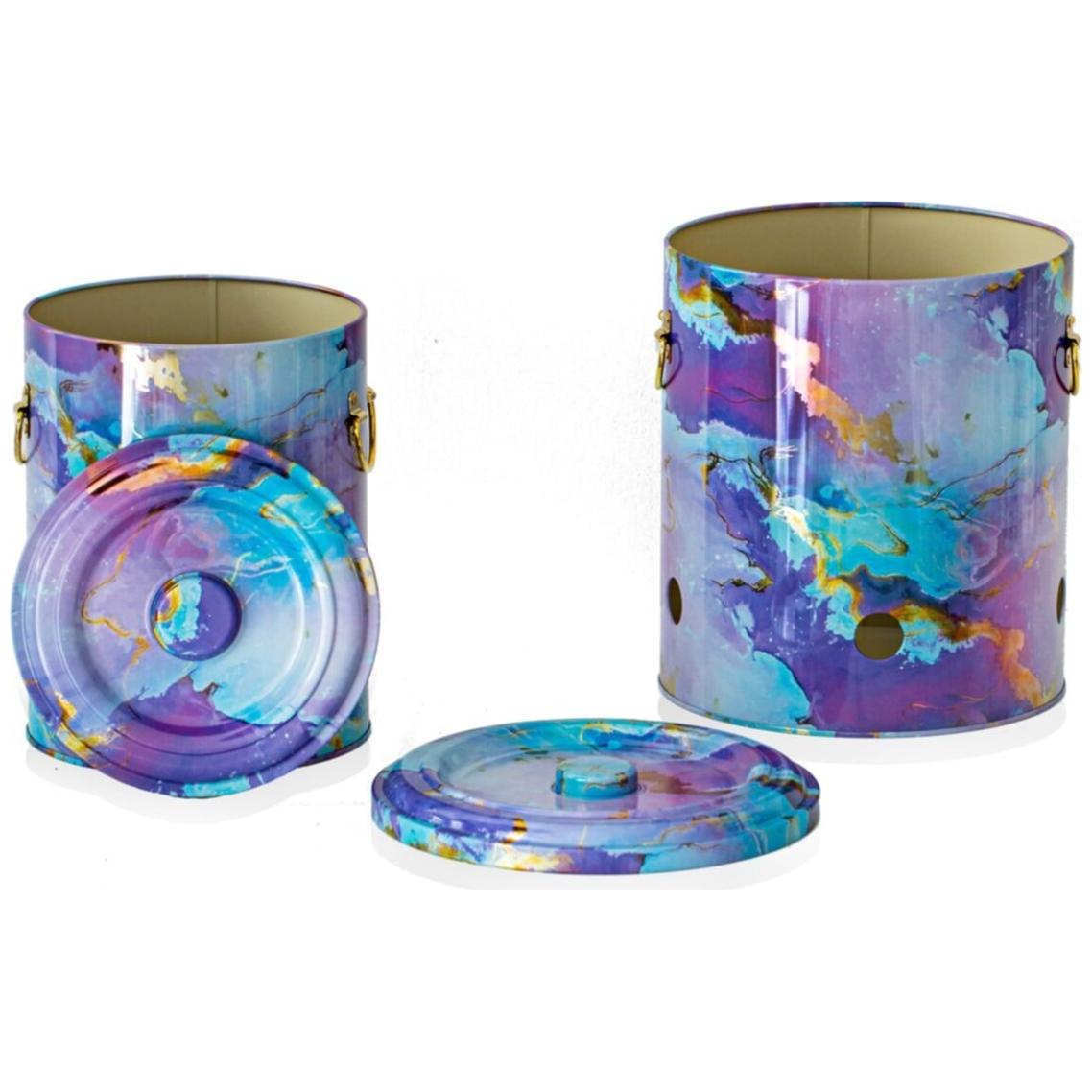 Metal Potato & Onion Storage Bin Set Ø225x240 mm (2 Pcs ) Pink and Gold Marble Texture Liquid Purple Design