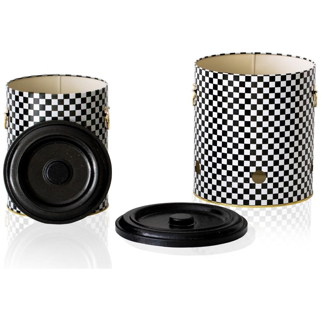Metal Potato & Onion Storage Bin Set Ø225x240 mm (2 Pcs ) Checkerboard Checkers Design