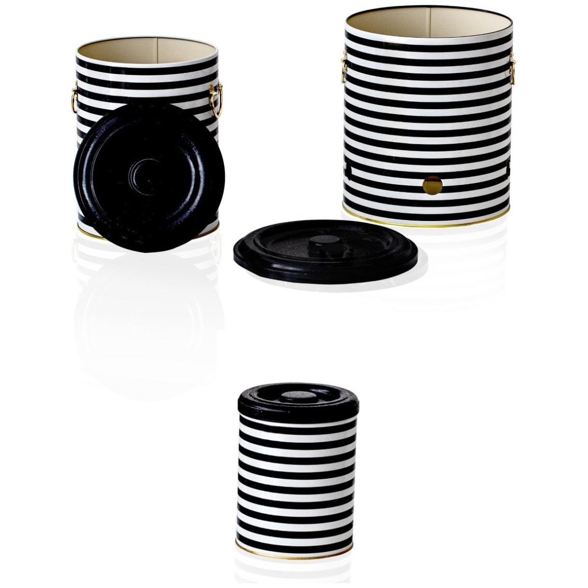 Triple Metal Bin Set for Potato Onion and Garlic  (3 Pcs)  Black and White Line Pattern Line Design