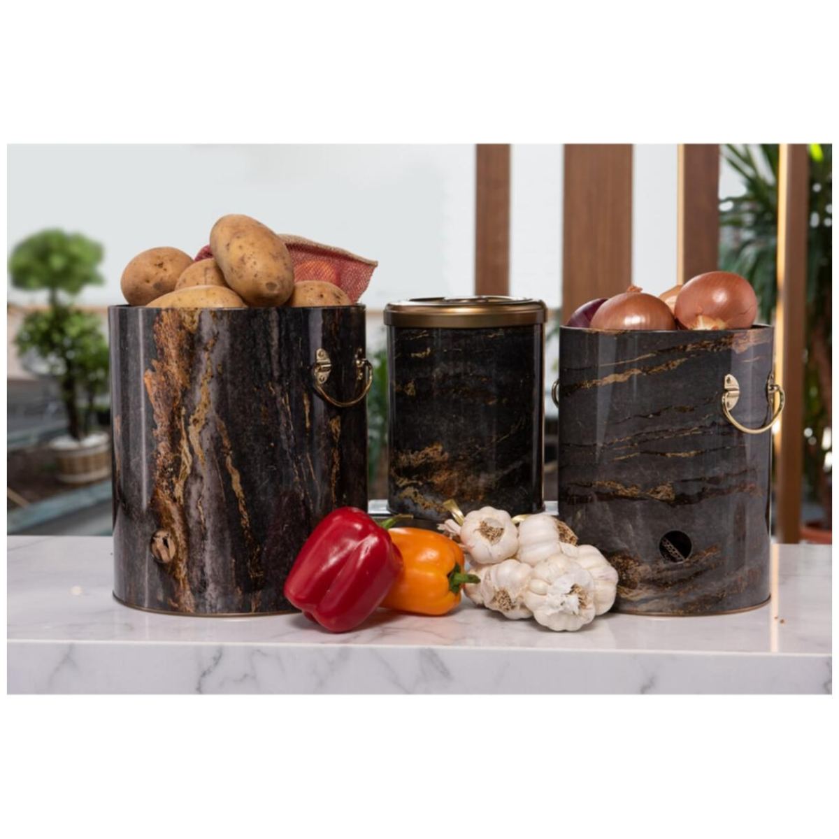 Triple Metal Bin Set for Potato Onion and Garlic  (3 Pcs)  Rock and Gold Rock and Gold Design
