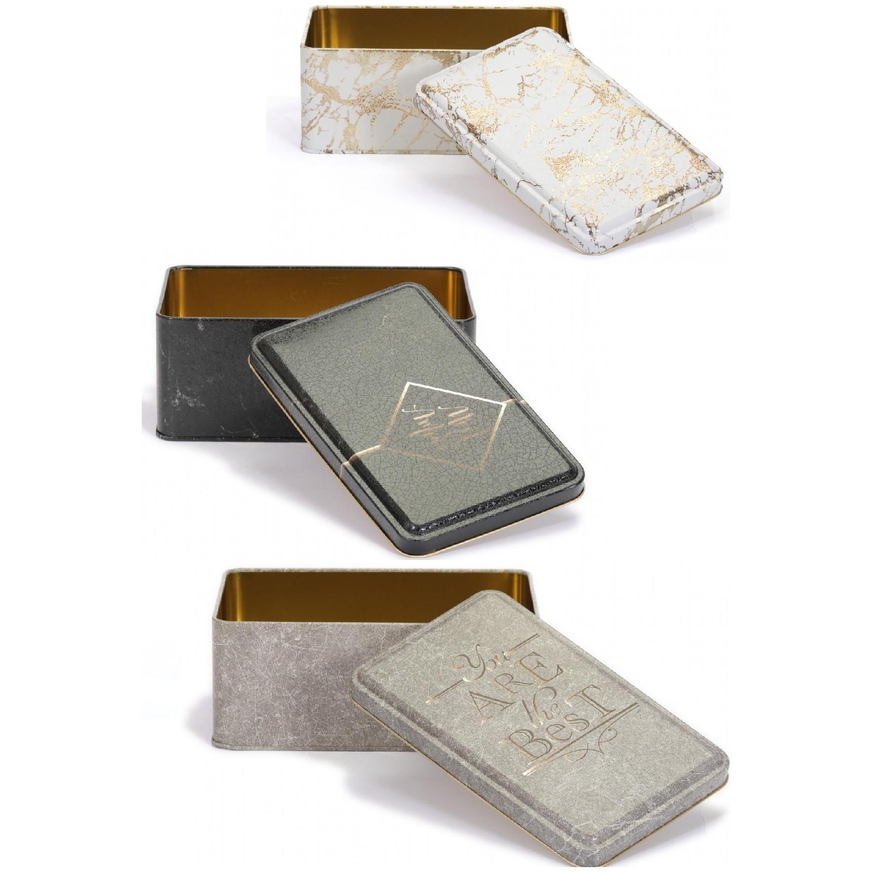Rectangular Metal Tin Box Set 115x190x80 ( 3 pcs ) Marble Sanabella Design