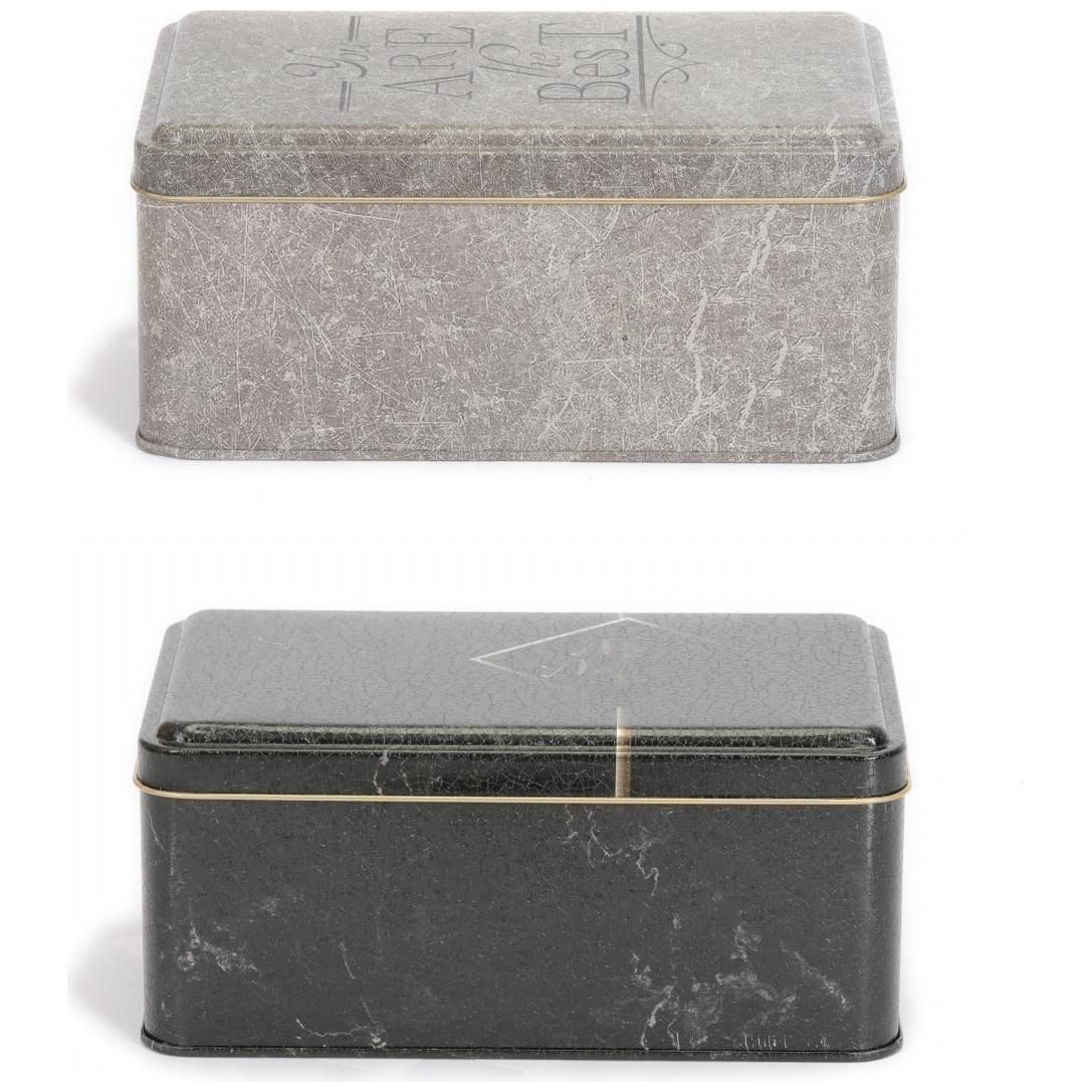 Rectangular Metal Tin Box Set 115x190x80 ( 2 pcs ) Marble Sanabella Design