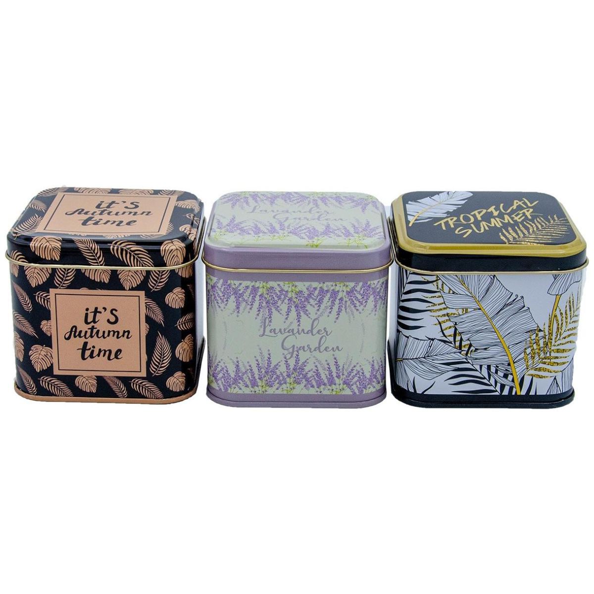 Square Tin Box Set 90x90x80 mm 0.6L (3 Pcs) Leaf pattern Sanabella Design