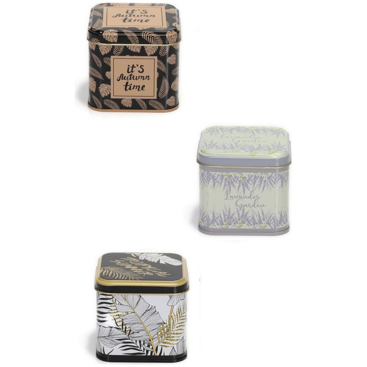 Square Tin Box Set 90x90x80 mm 0.6L (3 Pcs) Leaf pattern Sanabella Design