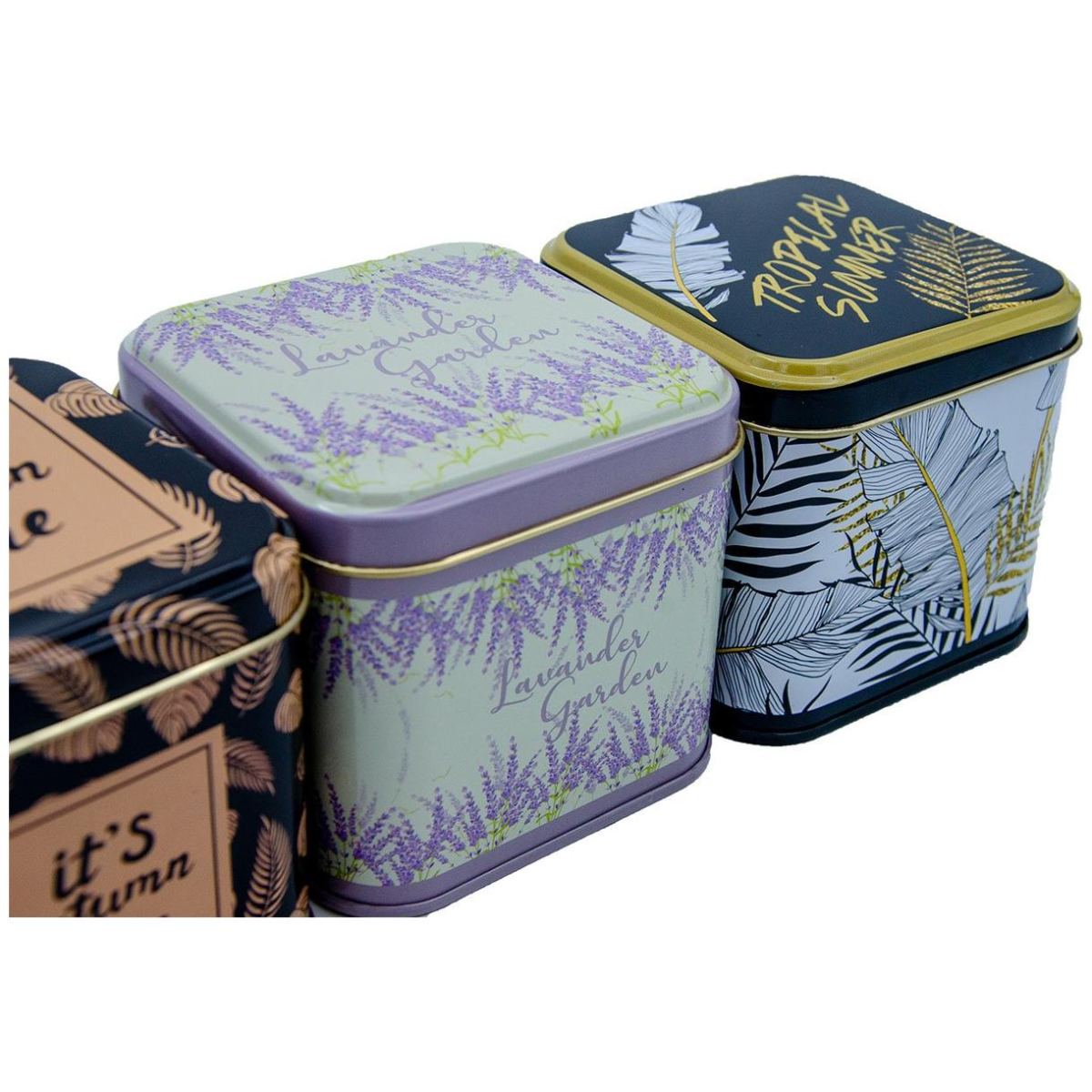 Square Tin Box Set 90x90x80 mm 0.6L (3 Pcs) Leaf pattern Sanabella Design