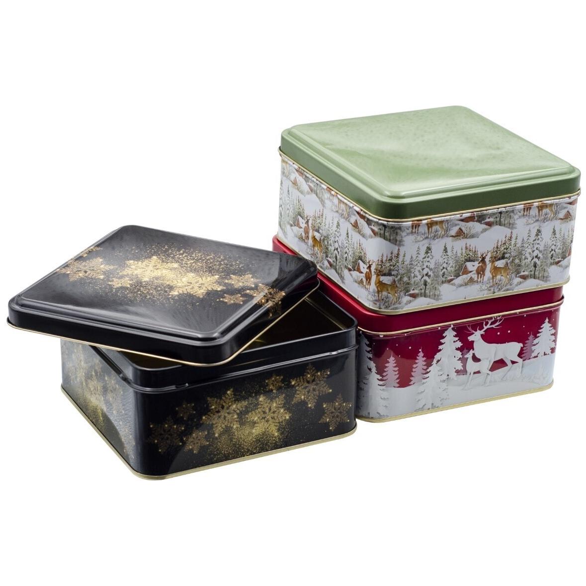 Square Tin Box Set 158x158x80 mm 2.4L (3 Pcs) New Year Design