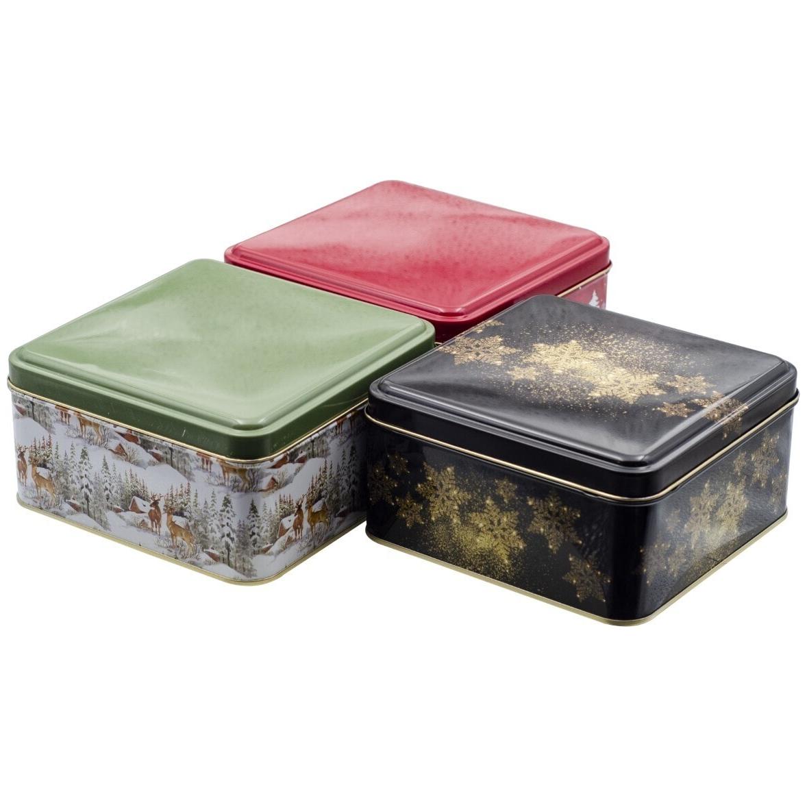 Square Tin Box Set 158x158x80 mm 2.4L (3 Pcs) New Year Design