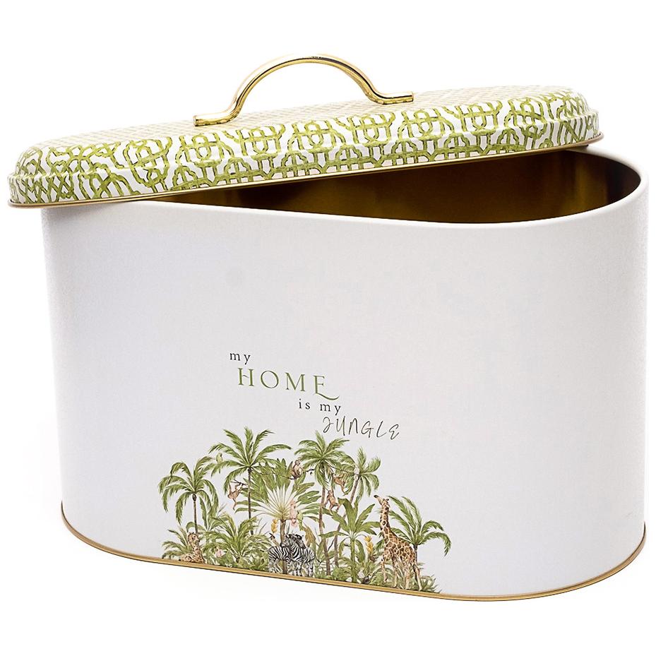 178 x 338 x 200 mm Metal Bread Box  Metal Handle 9.8L Tropical Jungle – A Lush Paradise of Nature &amp; Wildlife