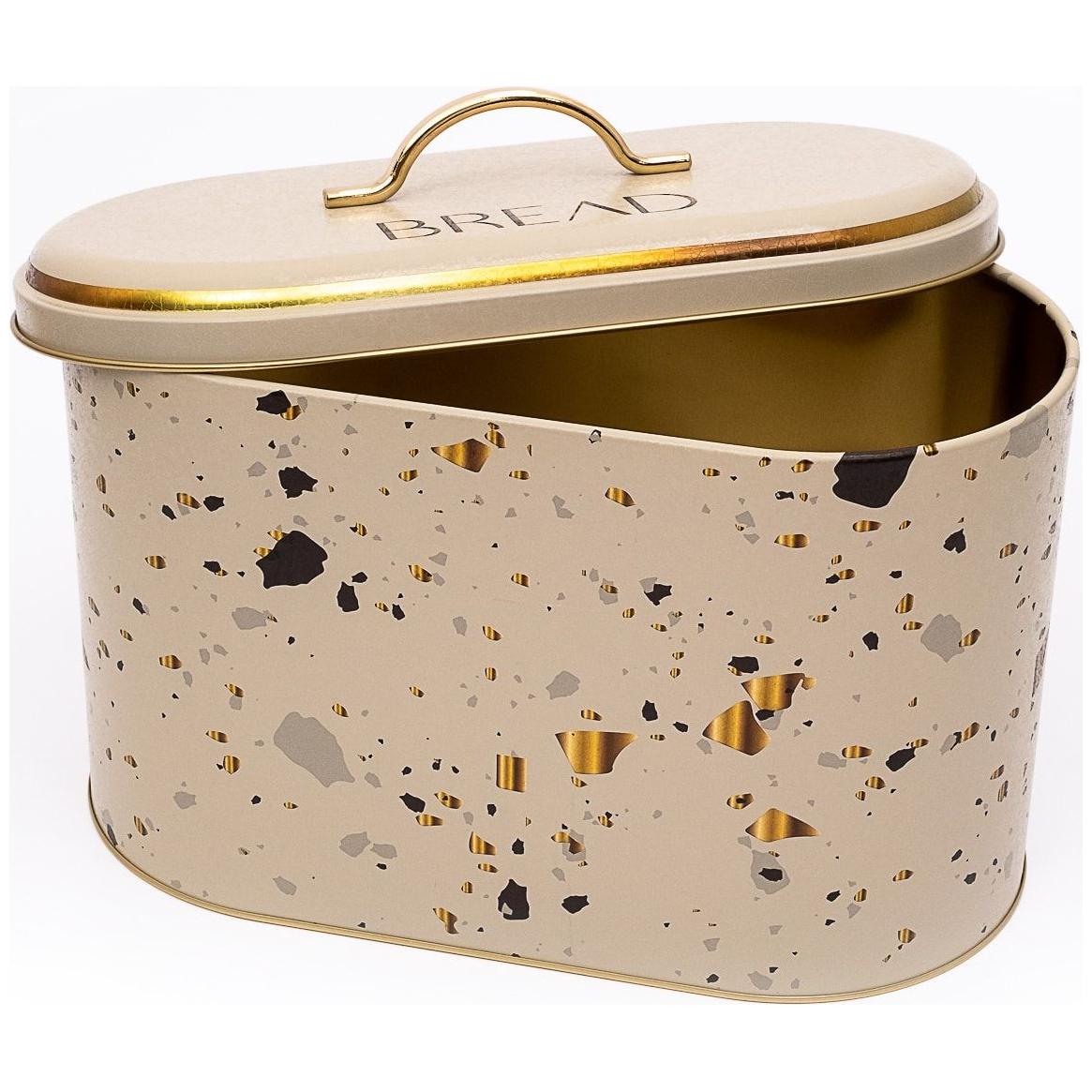 178 x 338 x 200 mm Metal Bread Box Metal Handle 9.8L Terrazzo Cream
