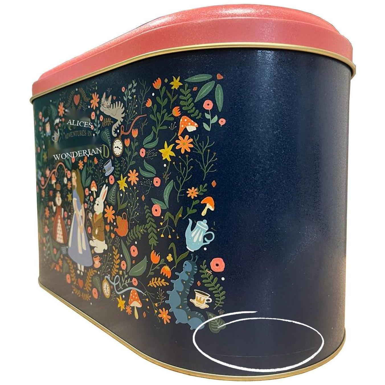 178 x 338 x 200 mm Metal Bread Box  Metal Handle 9.8L Alice in Wonderland