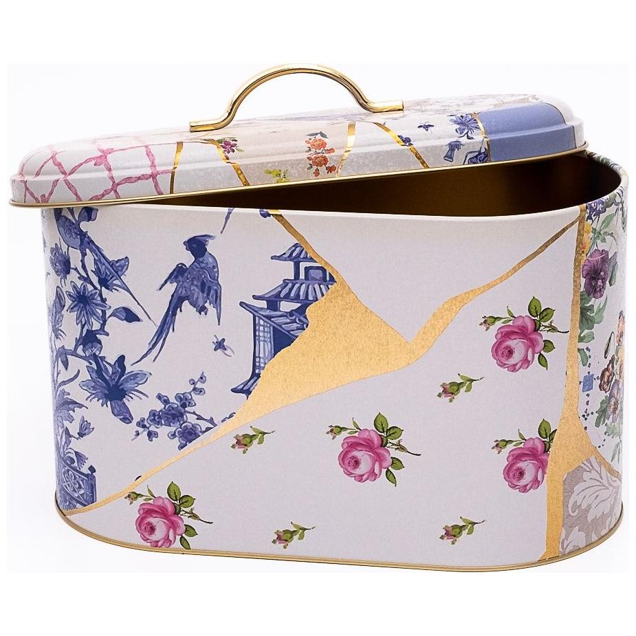 178 x 338 x 200 mm Metal Bread Box  Metal Handle 9.8L Kintsugi Gold vein Flower 