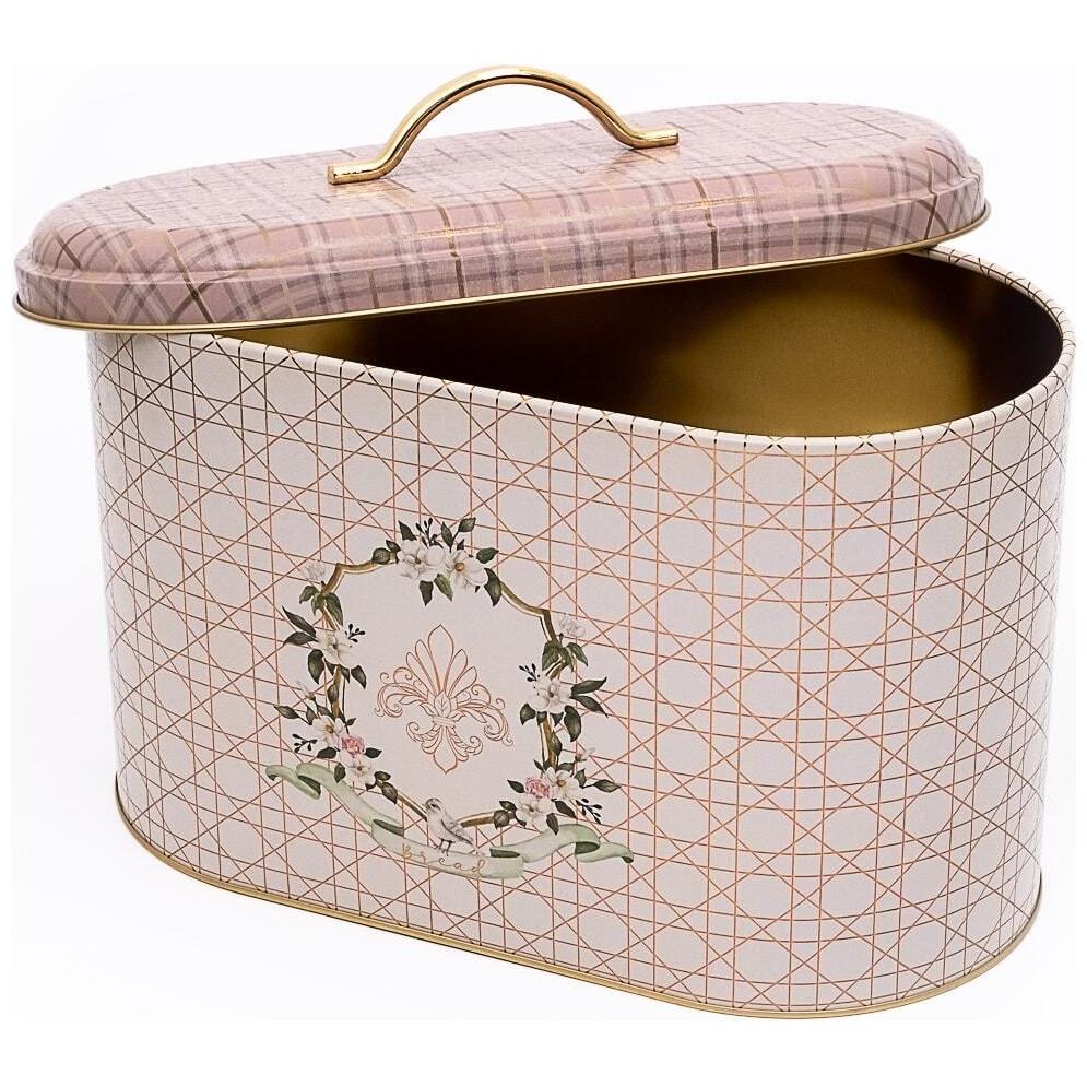 178 x 338 x 200 mm Metal Bread Box  Metal Handle 9.8L Rosy