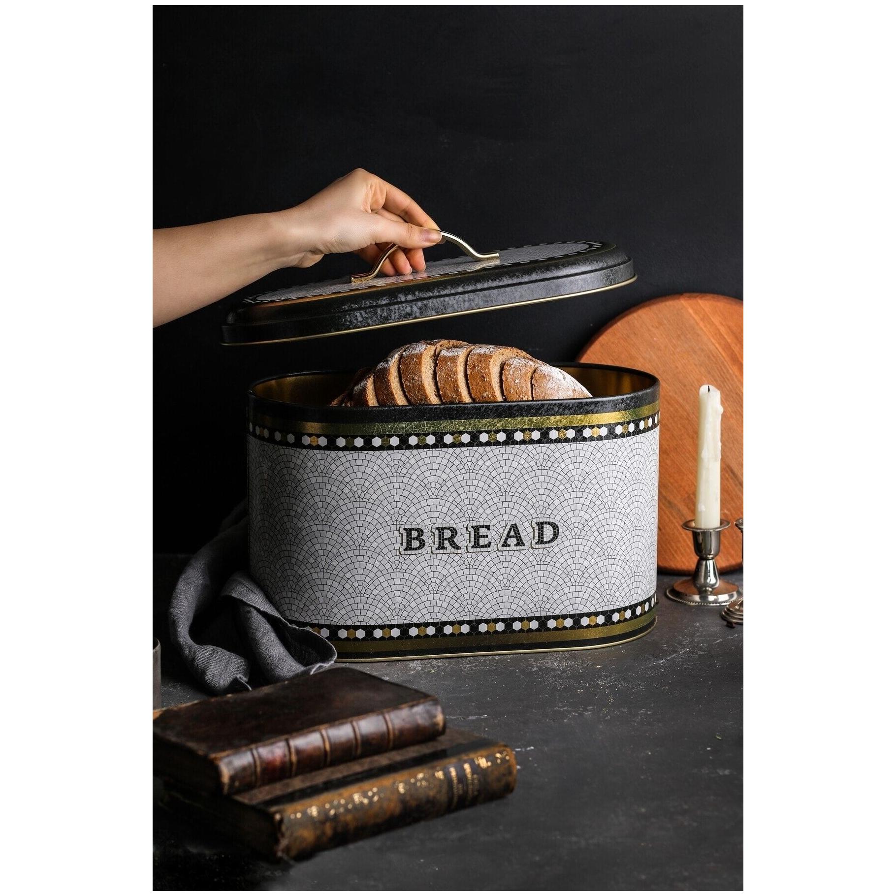 178 x 338 x 200 mm Metal Bread Box Metal Handle 9.8L Geometric Mosaic Pattern