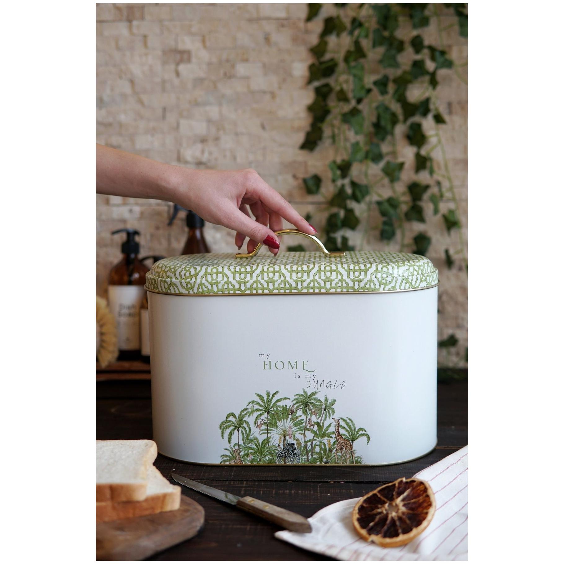 178 x 338 x 200 mm Metal Bread Box Metal Handle 9.8L Tropical Jungle – A Lush Paradise of Nature & Wildlife