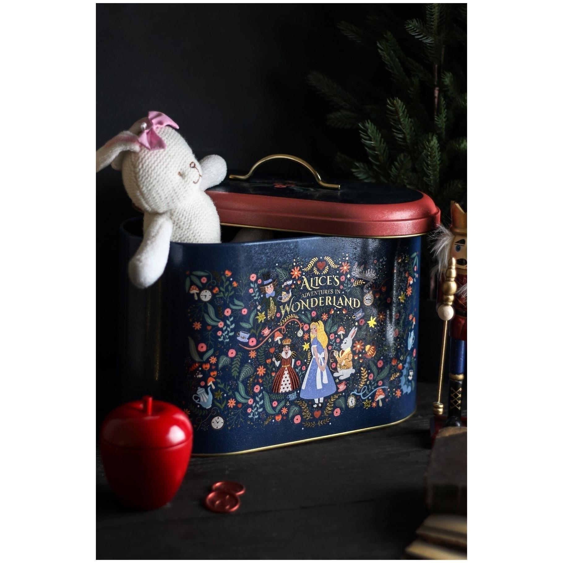 178 x 338 x 200 mm Metal Bread Box  Metal Handle 9.8L Alice in Wonderland