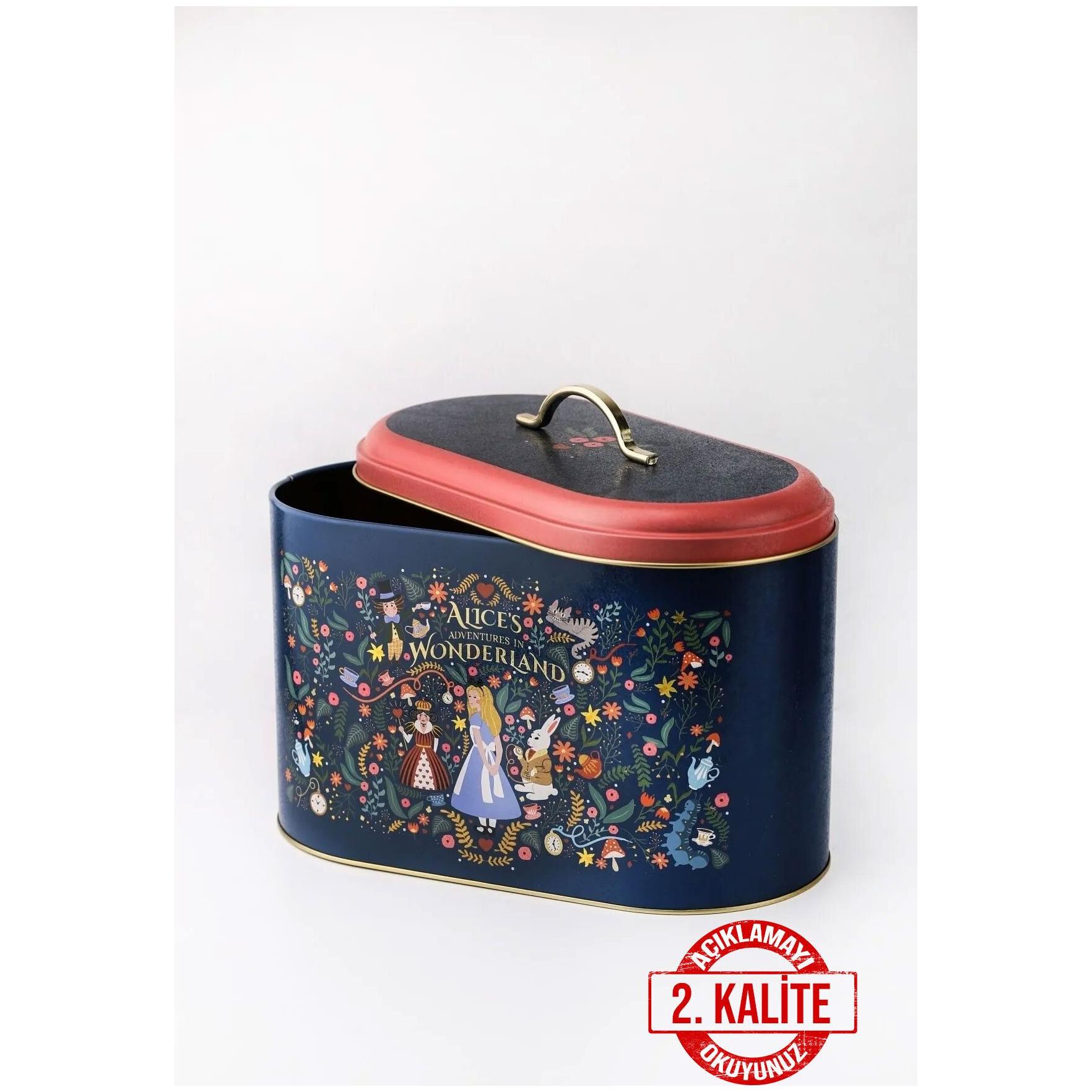 178 x 338 x 200 mm Metal Bread Box  Metal Handle 9.8L Alice in Wonderland