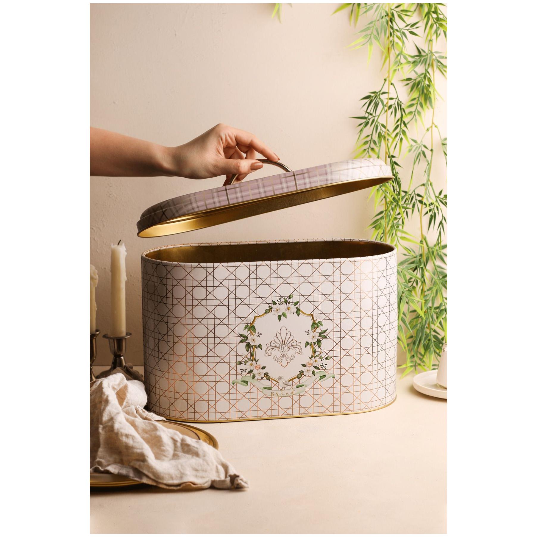 178 x 338 x 200 mm Metal Bread Box  Metal Handle 9.8L Rosy