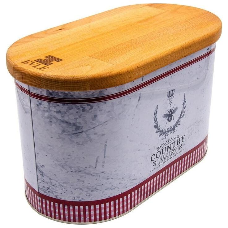 178 x 338 x 200 mm Metal Bread Box  9.8L Wooden Lid vintage Bee &amp; Laurel Elegance 
