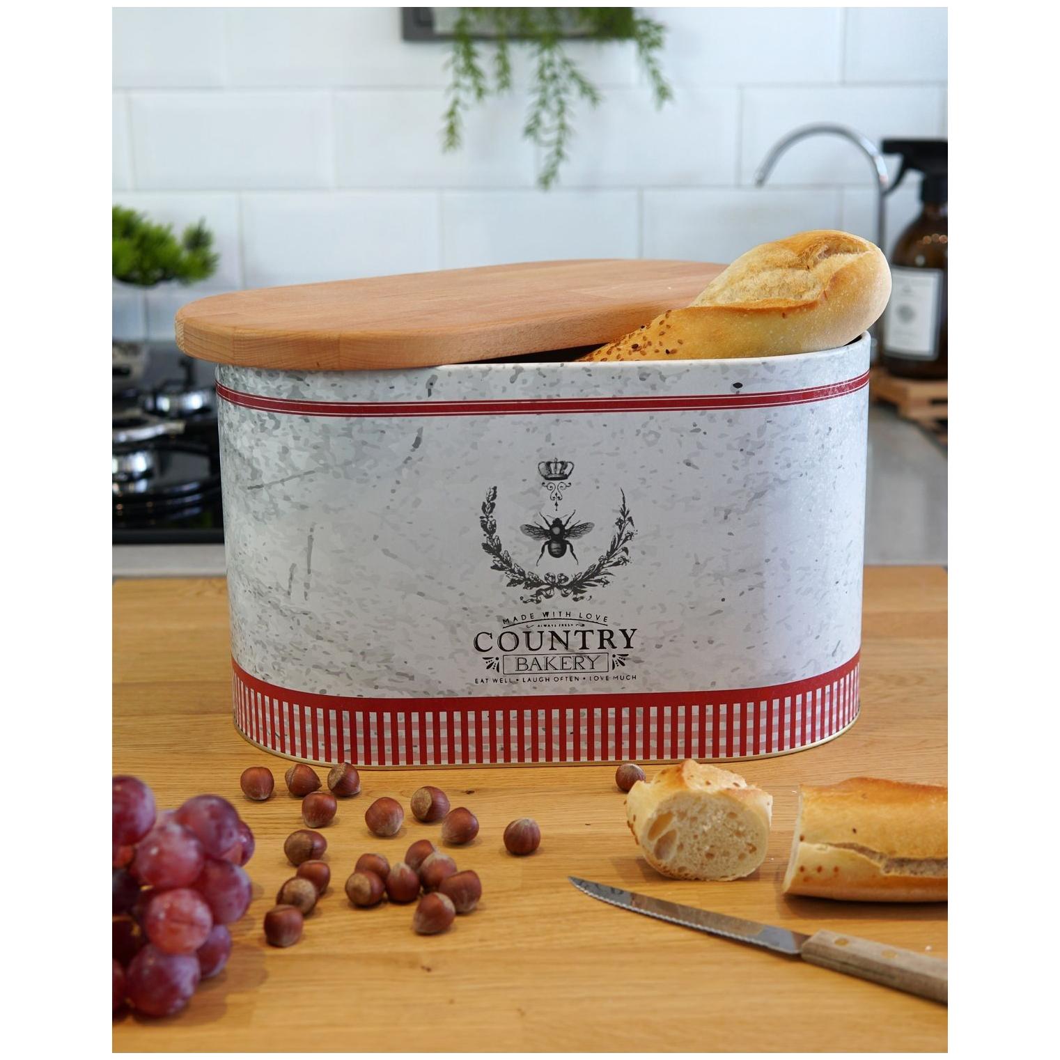 178 x 338 x 200 mm Metal Bread Box  9.8L Wooden Lid vintage Bee &amp; Laurel Elegance 