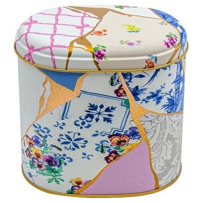 Oval Metal Tin – 140 x 120 x 130 mm (1.4L) Kintsugi Gold vein Flower
