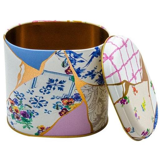 Oval Metal Tin – 140 x 120 x 130 mm (1.4L) Kintsugi Gold vein Flower