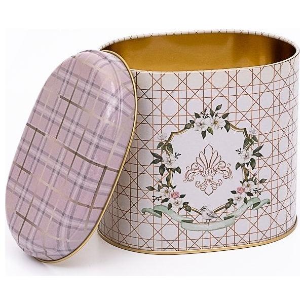 Oval Metal Tin – 140 x 120 x 130 mm (1.4L) Rosy Plaid