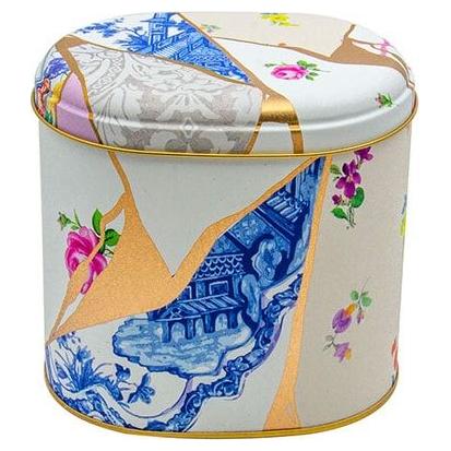 Oval Metal Tin – 140 x 120 x 130 mm (1.4L) Kintsugi Gold vein Flower