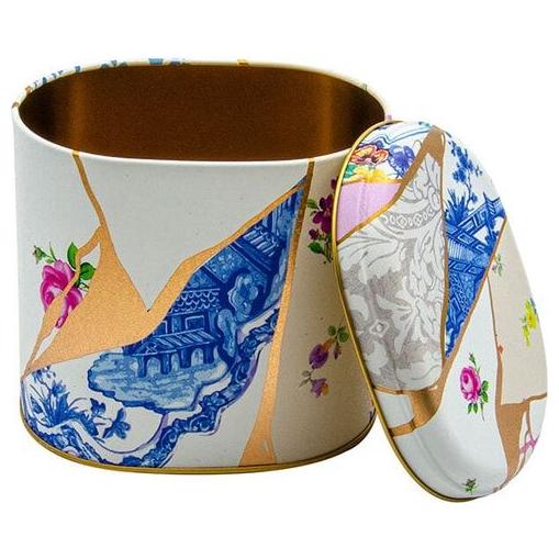 Oval Metal Tin – 140 x 120 x 130 mm (1.4L) Kintsugi Gold vein Flower