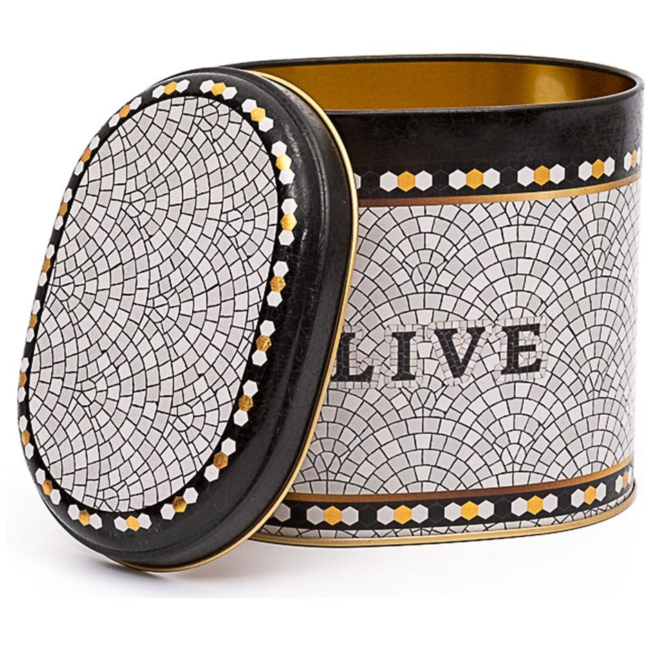 Oval Metal Tin – 140 x 120 x 130 mm (1.4L) Geometric Mosaic Pattern