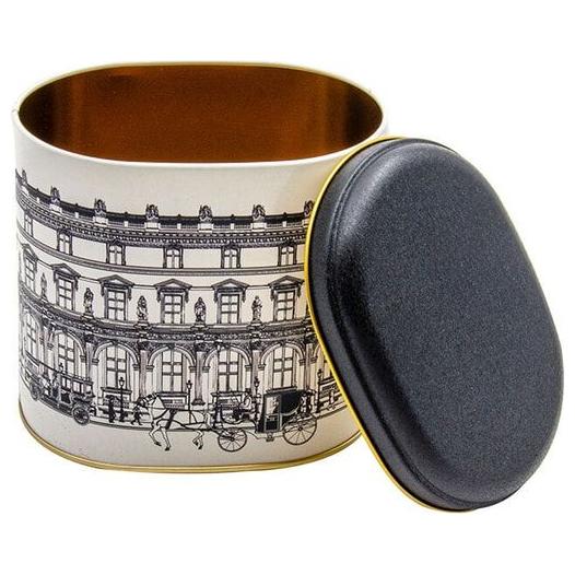 Oval Metal Tin – 140 x 120 x 130 mm (1.4L)  vintage cityscapes illustration