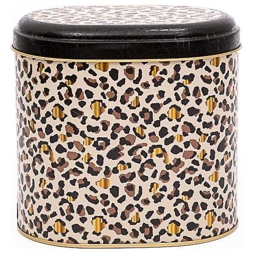 Oval Metal Tin – 140 x 120 x 130 mm (1.4L)  Gold Leopard Print Pattern