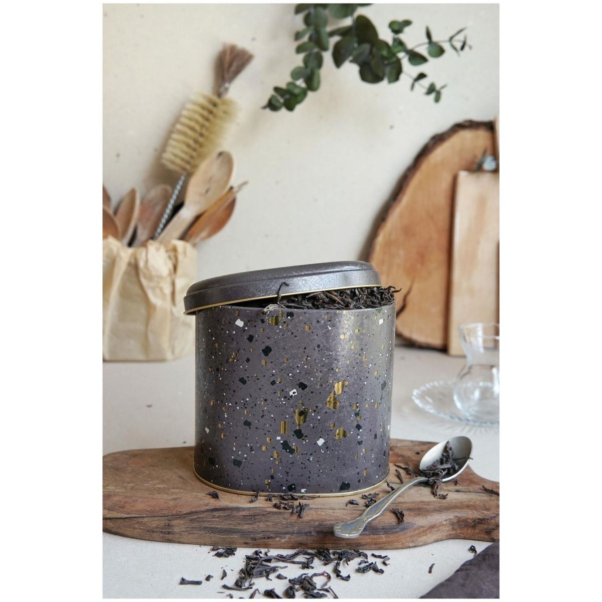 Oval Metal Tin – 140 x 120 x 130 mm (1.4L) Terrazzo Brown