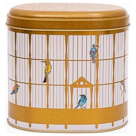 Oval Metal Tin – 140 x 120 x 130 mm (1.4L)  Vintage Birdcage Illustration with Colorful Birds