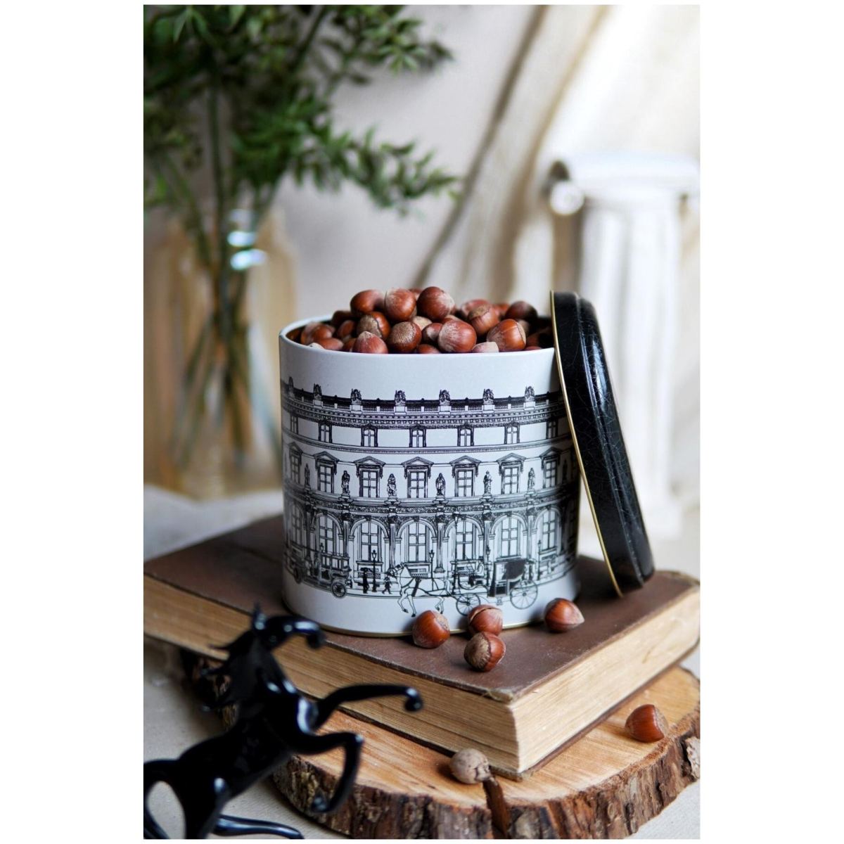Oval Metal Tin – 140 x 120 x 130 mm (1.4L)  vintage cityscapes illustration