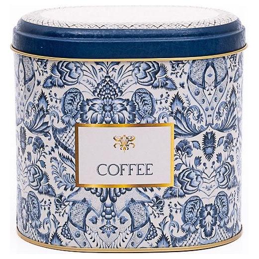 Oval Metal Tin – 140 x 120 x 130 mm (1.4L)  Azulejo-Inspired Blue &amp; White Decorative Pattern