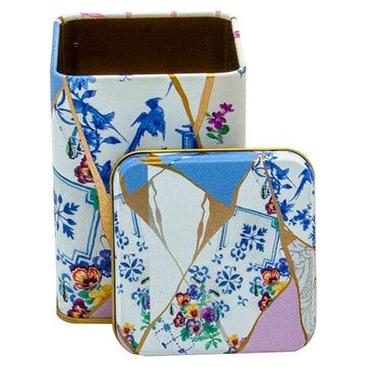 75x75x102 mm Square Metal Box 0.5L slip Lid Kintsugi Gold vein Rose 