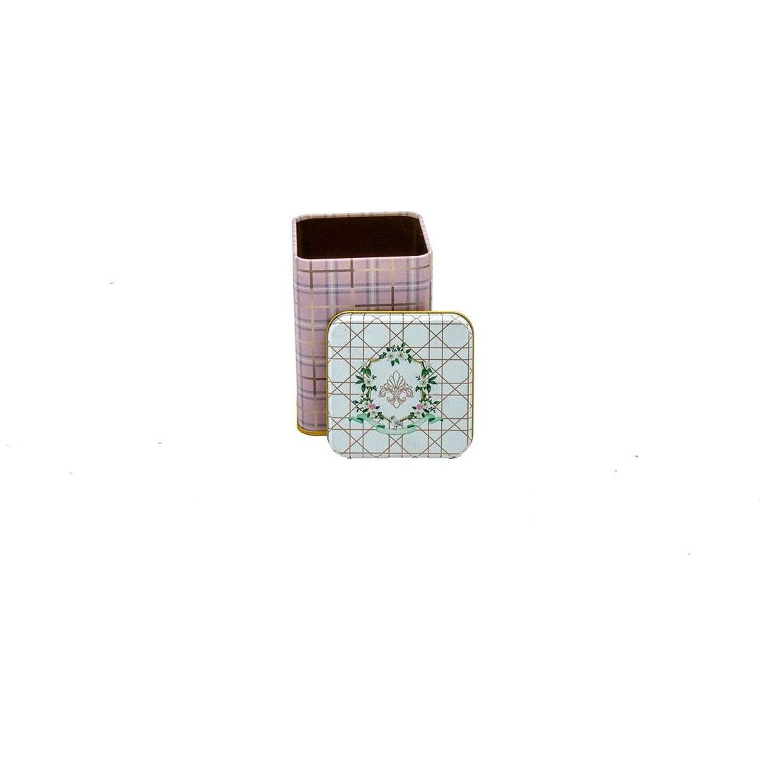 75x75x102 mm Square Metal Box 0.5L slip Lid Rosy Plaid