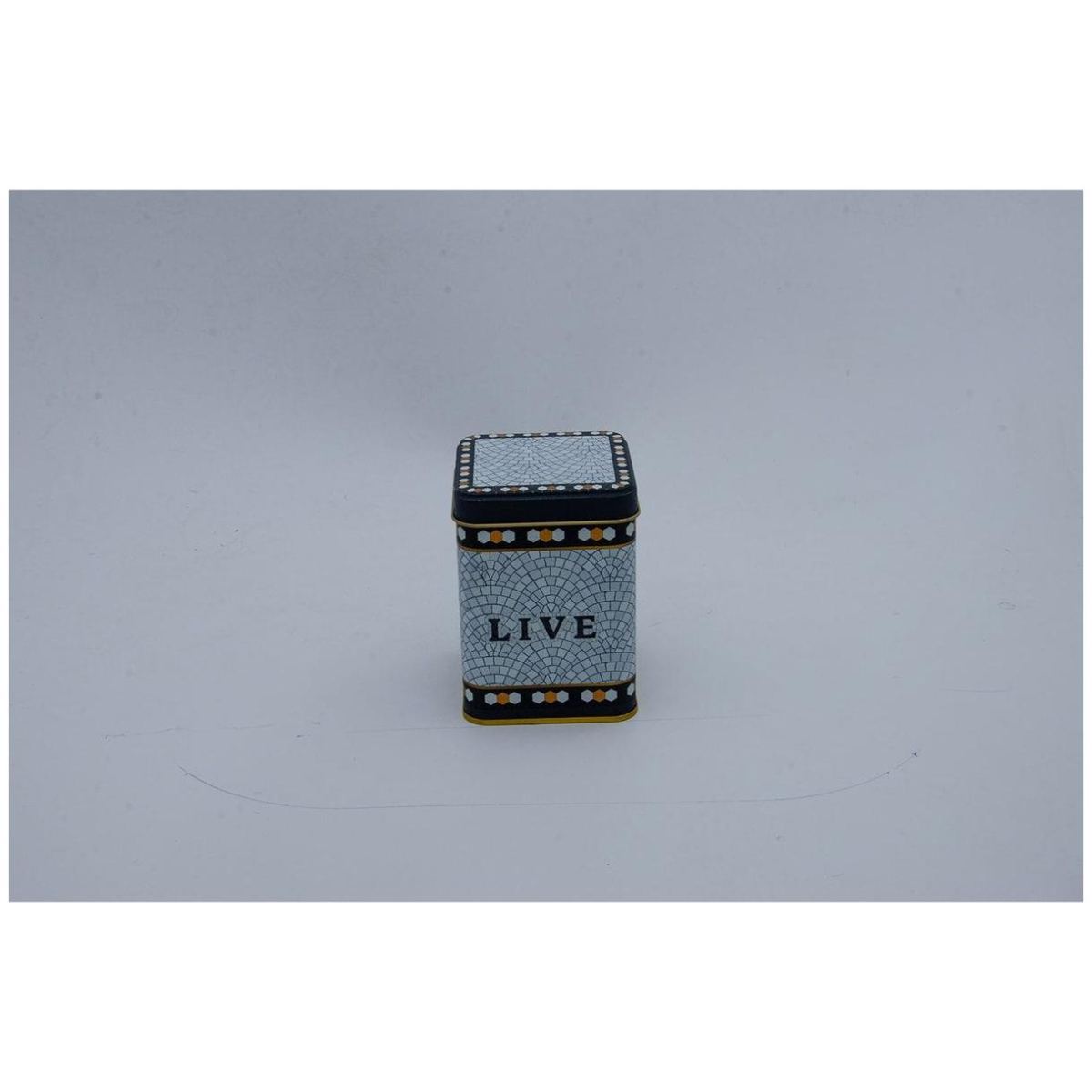 75x75x102 mm Square Metal Box 0.5L slip Lid Geometric Mosaic Pattern