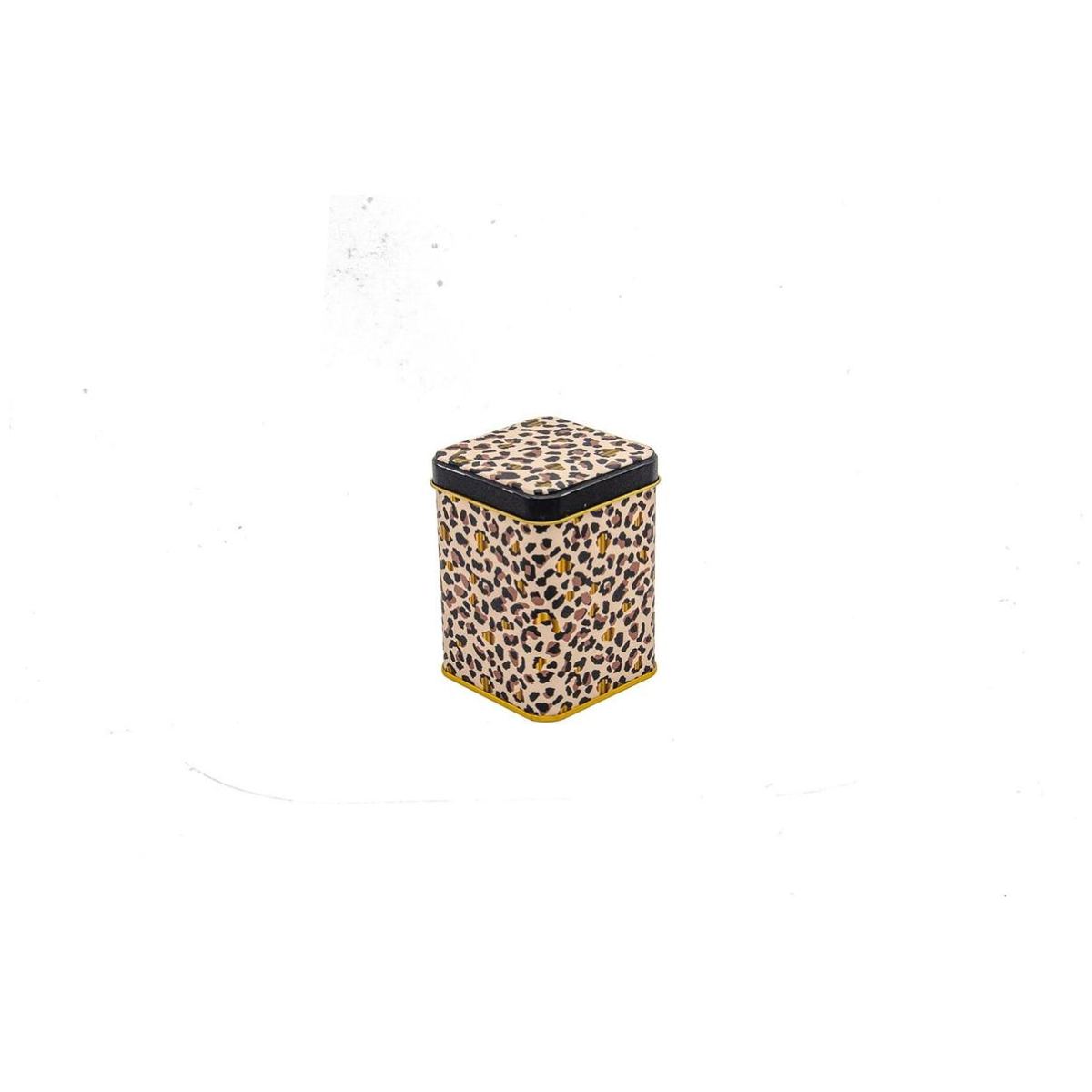 75x75x102 mm Square Metal Box 0.5L slip Lid Gold Leopard Print Pattern