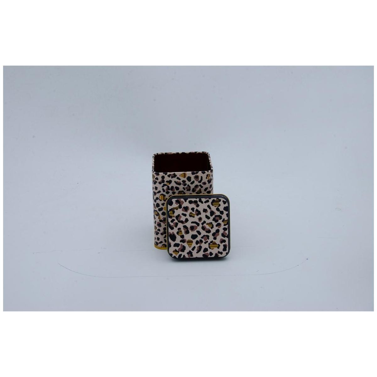 75x75x102 mm Square Metal Box 0.5L slip Lid Gold Leopard Print Pattern